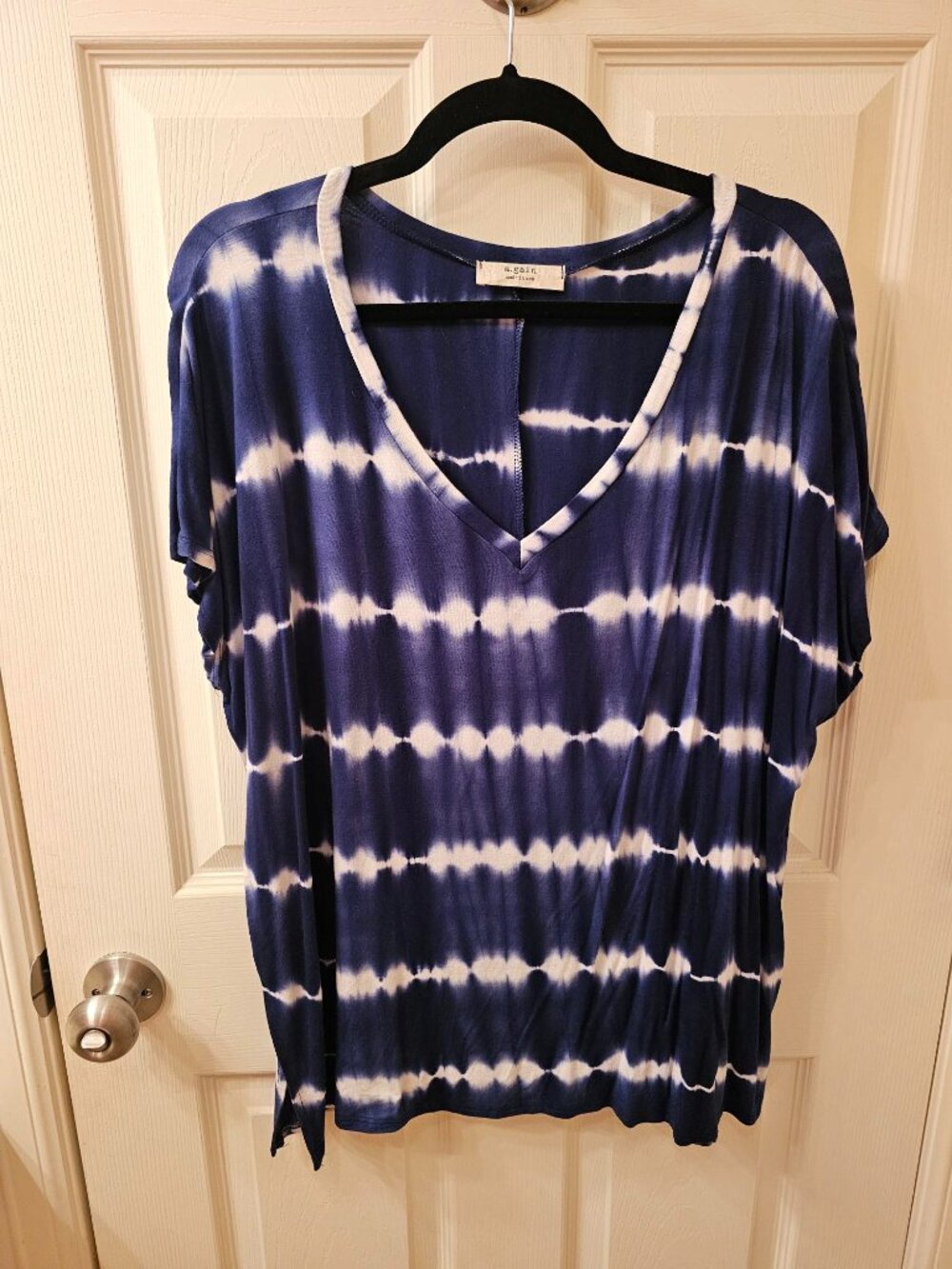 NWOT A.Gain Medium Blue V-Neck Blouse